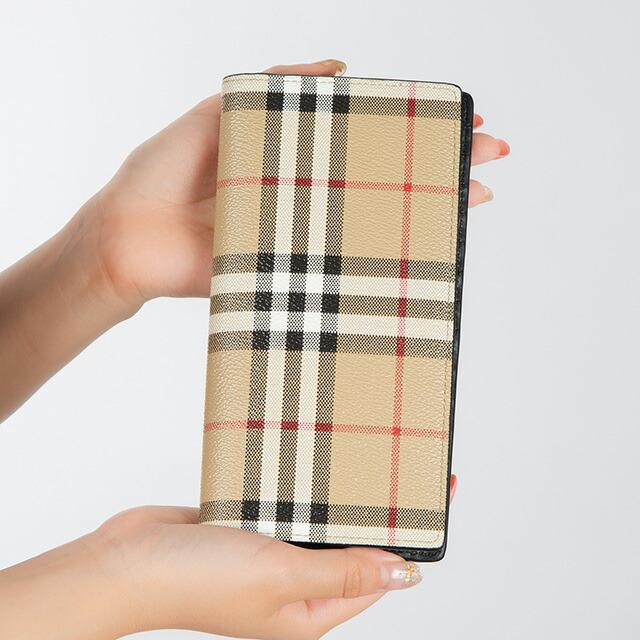 バーバリー 長財布 メンズ ブランド BURBERRY チェック 8069819 ベージュ/ブラックの画像