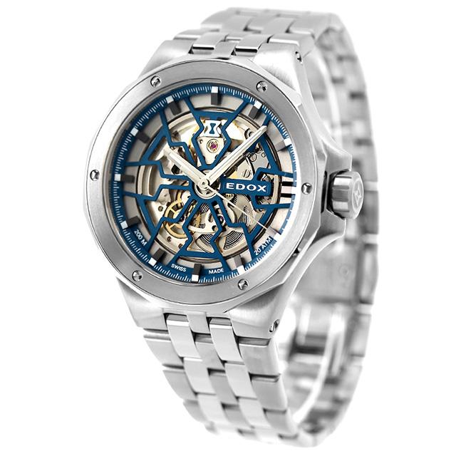 エドックス 腕時計 ブランド デルフィン メカノ オートマティック 自動巻き 機械式 メンズ オープンハート 85303-3M-BUIGB アナログ  スケルトン