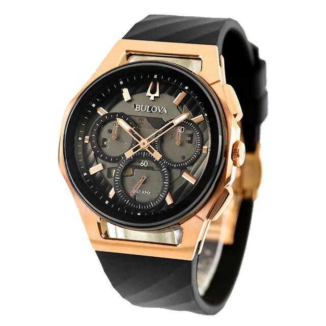 ブローバ カーブ ハイプレシジョンクォーツ 腕時計 ブランド メンズ クロノグラフ オープンハート BULOVA 98A185 アナログ ブラック 黒の画像