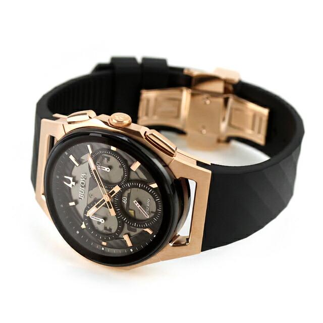 ブローバ カーブ ハイプレシジョンクォーツ 腕時計 ブランド メンズ クロノグラフ オープンハート BULOVA 98A185 アナログ ブラック 黒の画像