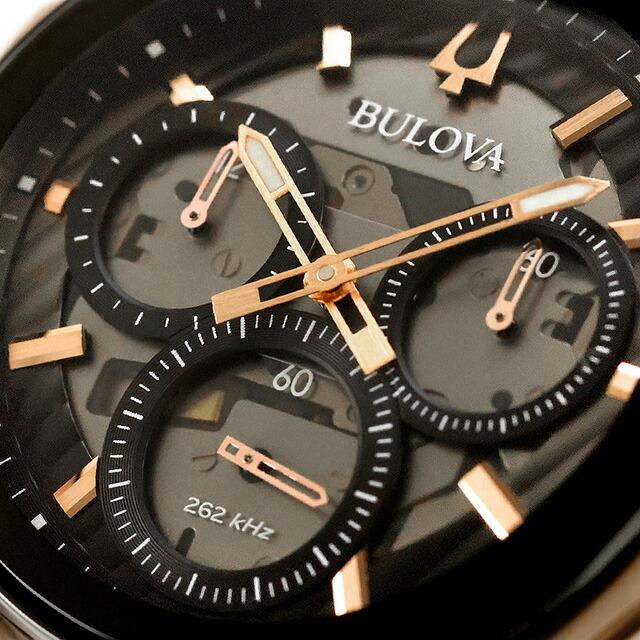 ブローバ カーブ ハイプレシジョンクォーツ 腕時計 ブランド メンズ クロノグラフ オープンハート BULOVA 98A185 アナログ ブラック 黒の画像