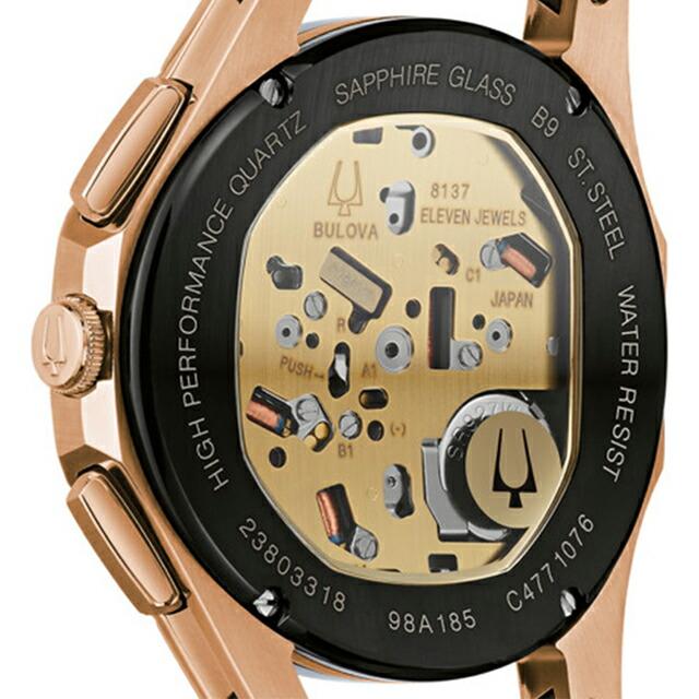 ブローバ カーブ ハイプレシジョンクォーツ 腕時計 ブランド メンズ クロノグラフ オープンハート BULOVA 98A185 アナログ ブラック 黒の画像