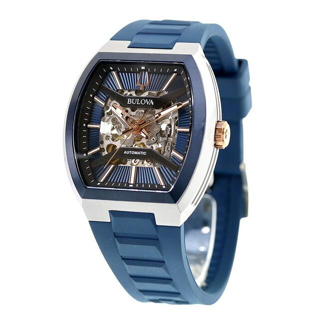ブローバ クラシック マキナ 自動巻き 腕時計 ブランド メンズ オープンハート BULOVA 98A318 アナログ ネイビーの画像