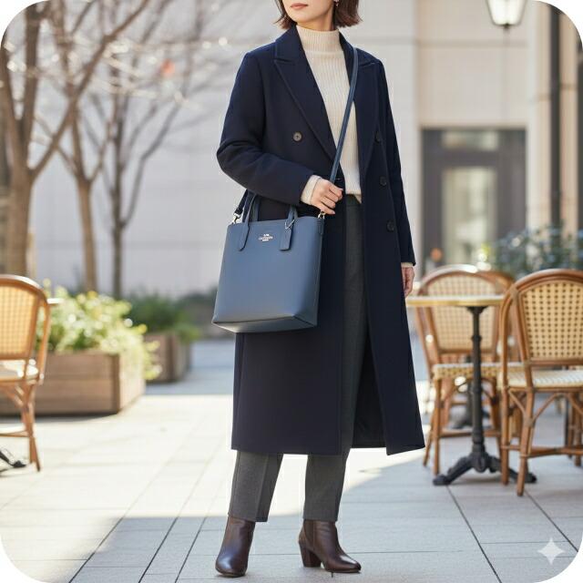 美品◎COACH ベケット オールレザー トートバッグ 本革 ネイビー COACH(コーチ) / クロコダイル/ビジネスバッグ/トートバッグ/レザー