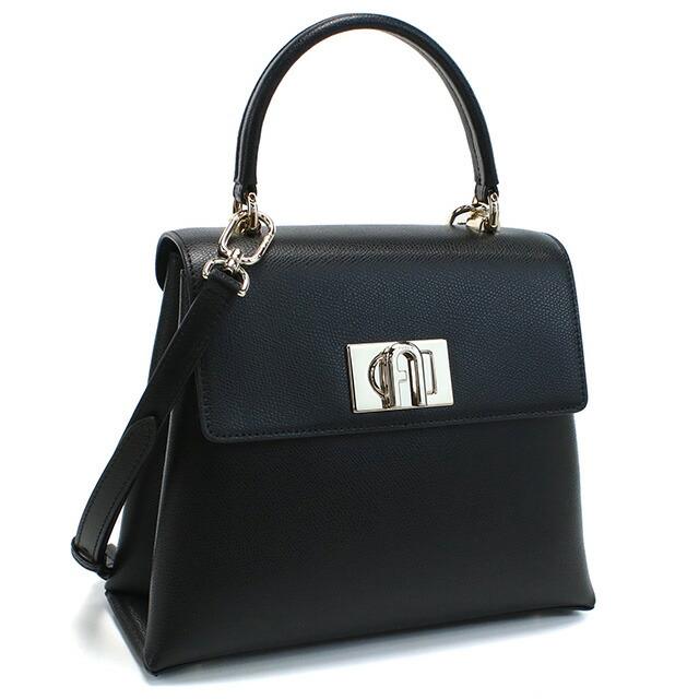 【美品】FURLA レザー ハンドバッグ 台形 ブラック イタリア製 保存袋付き FURLA フルラ ハンドバッグ レディース ブランド 1927 レザー