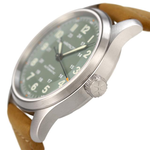ハミルトン カーキ フィールド チタニウム オート 42mm 自動巻き 機械式 腕時計 ブランド メンズ チタン 革ベルト H70545560 アナログ グリーンの画像