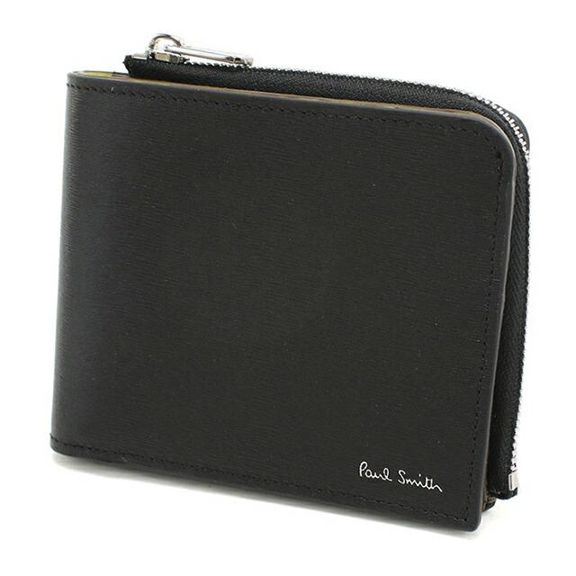 極美品　ポール・スミス 二つ折り財布 黒 レザー　箱付き Paul Smith（ポール・スミス） 二つ折り財布 二折財布小銭入付き 二