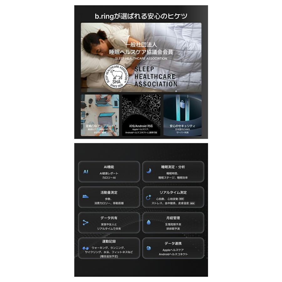 ブリング Pro G1 充電式クォーツ スマートリング ブランド メンズ レディース Bluetooth b.ring 選べるモデルの画像