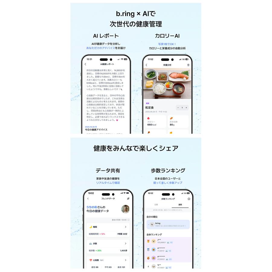 ブリング G2 第二世代 充電式 スマートリング ブランド メンズ レディース 睡眠・健康管理 Bluetooth b.ring 選べるモデルの画像
