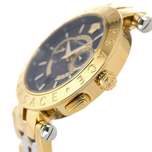 毎日さらに+10倍 ヴェルサーチ 時計 メンズ 腕時計 ブランド Vレース デュアルタイム 46mm VEBV00519 ヴェルサーチェ ブラック  ゴールド