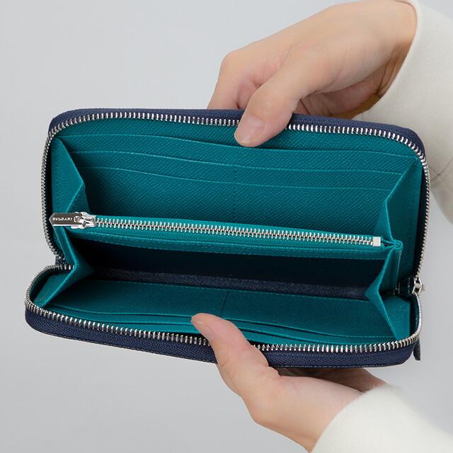 ブルガリ 長財布 メンズ ブランド BVLGARI レザー 288254 BL ME ネイビー/グリーンの画像