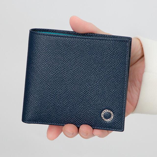 ブルガリ 二つ折り財布 メンズ ブランド BVLGARI レザー 288275 BL ME ブルー/ターコイズの画像