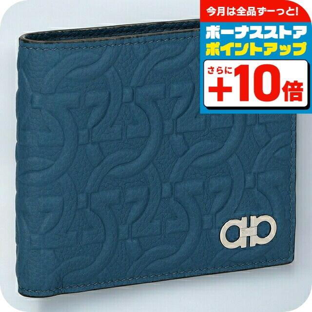 フェラガモ 二つ折り財布 メンズ ブランド Ferragamo 661078CALF DENIM 758 015 DENIM ブルー FERRAGAMO（フェラガモ） 二つ折り財布 メンズ ブランド Ferragamo