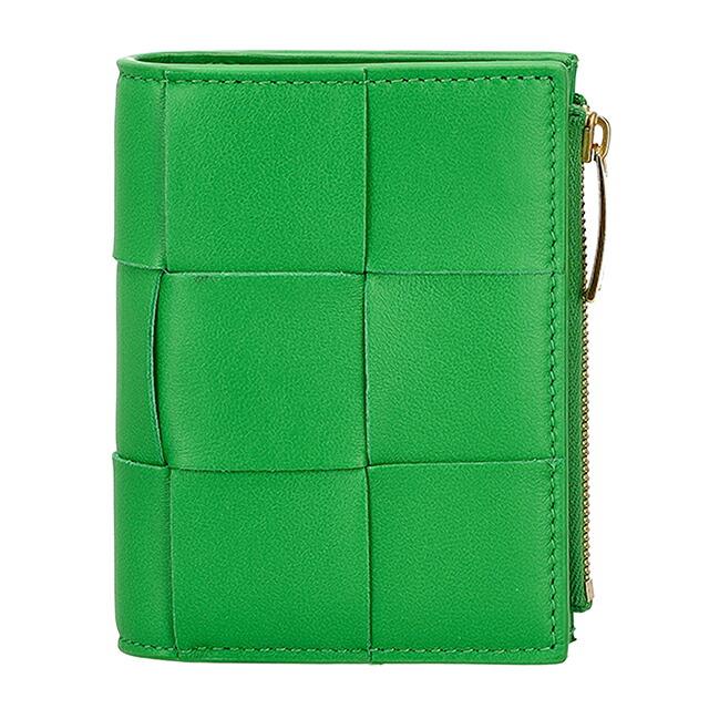 ボッテガ・ヴェネタ BOTTEGAVENETA 財布 レディース ブランド 二つ折り財布 カセット レザー パラキート グリーン コンパクトウォレット 小さめ おしゃれ 箱付き【中古】 BOTTEGA VENETA - ボッテガ・ヴェネタ BOTTEGAVENETA 財布 レディース