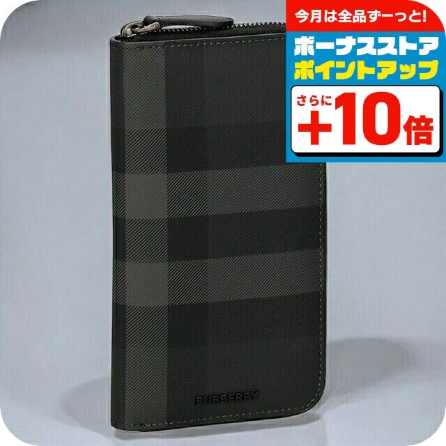 BURBERRY ブラック チェック柄 長財布 バーバリー 長財布 財布 メンズ トラベルウォレット チェック ラージ