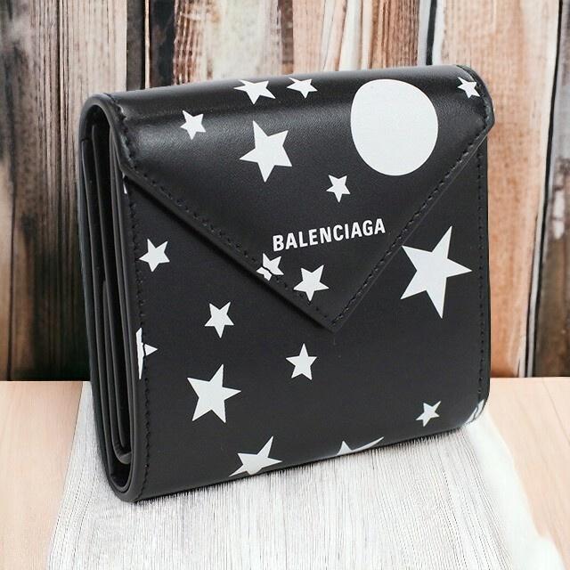 ✨美品✨BALENCIAGA バレンシアガ　 三つ折り財布　ロゴ　ブラックレザー BALENCIAGA バレンシアガ 三つ折り財布 ロゴ ブラック レザー