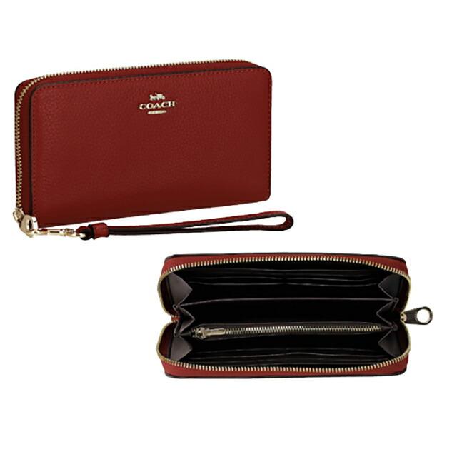 【新品】COACH★上質なレザー長財布 定価4.6万円　ブライトレッド コーチ 長財布ラウンドファスナー レディース ブランド COACH レザー