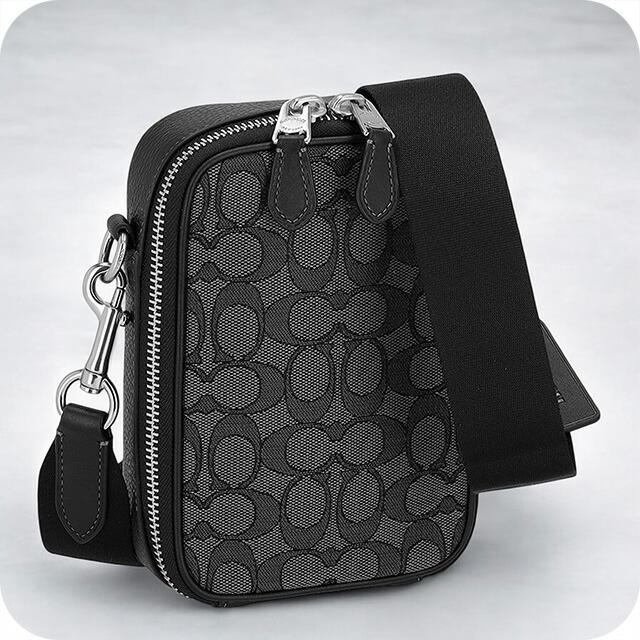 ス*ウ様 COACH ストライプデザイン ショルダーバッグ ブラック/グレー COACH（コーチ） ショルダーバッグ メンズ ブランド COACH CH097 SVO1U