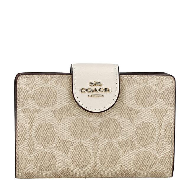 COACH 二つ折り財布 ホワイト/ベージュ コーチ COACH C7805 二つ折り財布 シグネチャー レディース （ベージュ