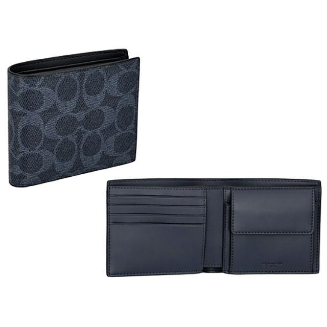 COACH 二つ折り財布 ネイビー デニム 新色☆COACH コーチ 二つ折り財布 2つ折り 紺 ネイビー 青 ロゴ