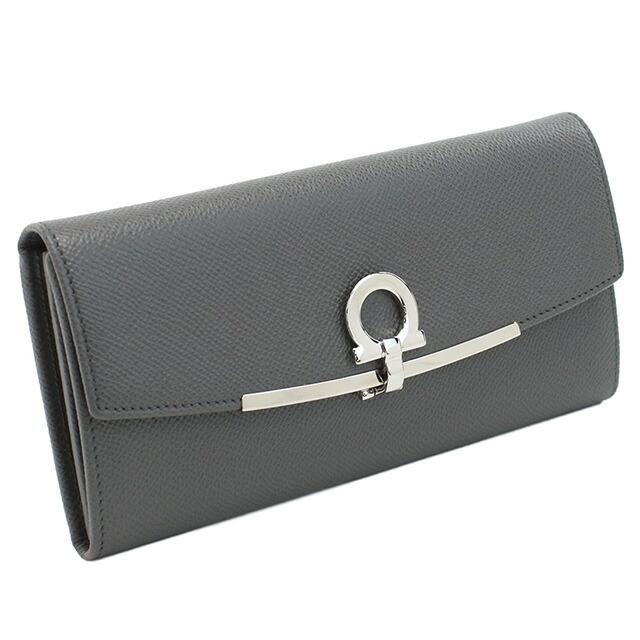 フェラガモ 長財布ニ折小銭入付き レディース ブランド FERRAGAMO GANCINO CLIP イタリア 22-D150 グレー系 財布 FERRAGAMO（フェラガモ） 長財布ニ折小銭入付き レディース ブランド