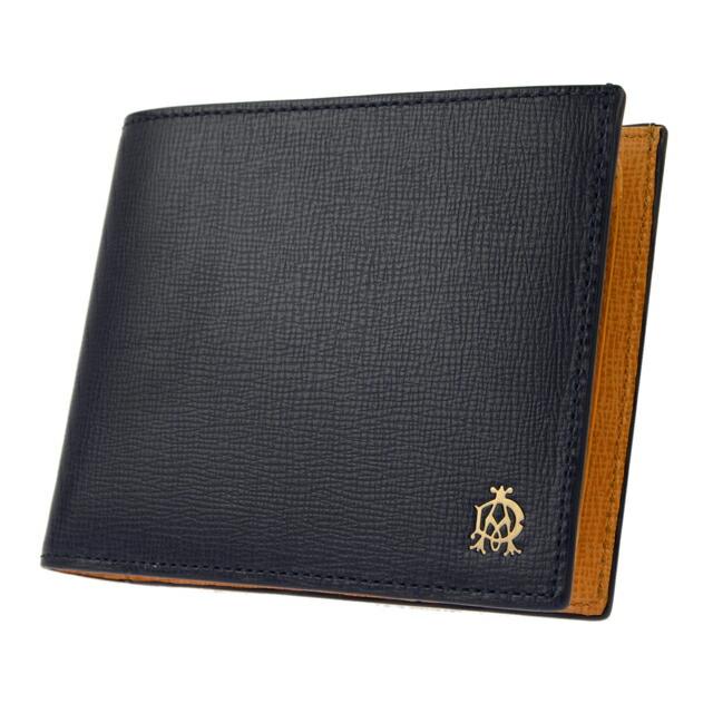 dunhill 二つ折り財布 ネイビー イエロー dunhill（ダンヒル） 二つ折り財布 コンパクト メンズ ブランド レザー