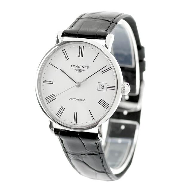 ロンジン エレガント 自動巻き 腕時計 ブランド メンズ LONGINES L4.810.4.11.2 アナログ ホワイト ブラック 黒 スイス製の画像