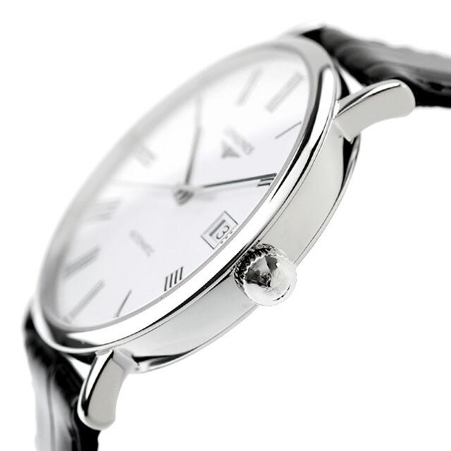 ロンジン エレガント 自動巻き 腕時計 ブランド メンズ LONGINES L4.810.4.11.2 アナログ ホワイト ブラック 黒 スイス製の画像