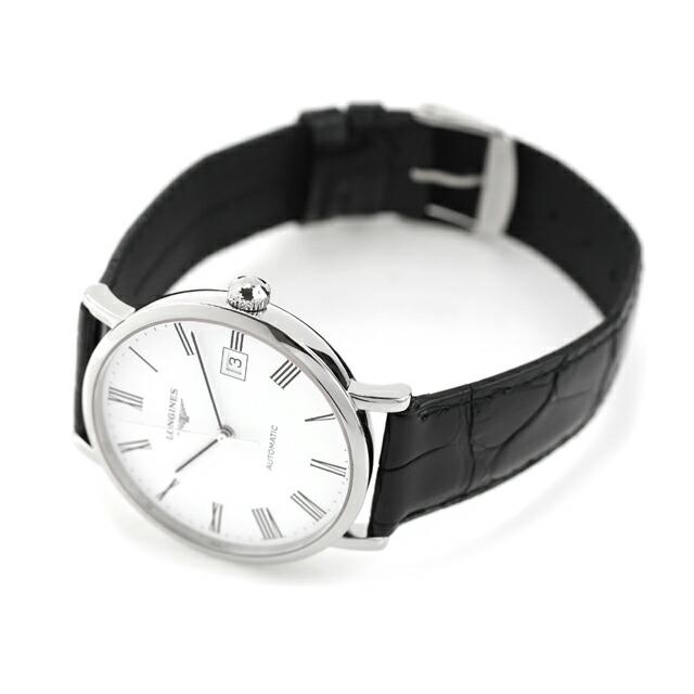 ロンジン エレガント 自動巻き 腕時計 ブランド メンズ LONGINES L4.810.4.11.2 アナログ ホワイト ブラック 黒 スイス製の画像