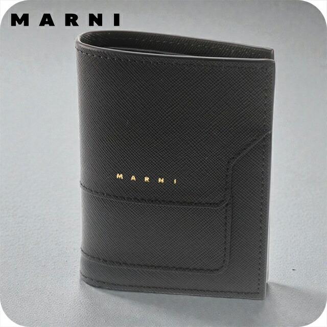 新品 未使用 MARNI マルニ シンボルロゴ 二つ折り財布 ブラック ブラック レザー製二つ折りウォレット、マルニシンボル刺繍入り | Marni