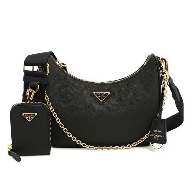 美品 ✨PRADA プラダ ショルダーバッグ ブラック レザー ブラック Re-Nylon xレザー ショルダーバッグ | PRADA
