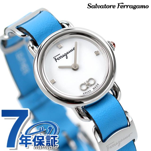 サルヴァトーレ フェラガモ バリナ 腕時計 ブランド レディース 革ベルト SFHT01322 ホワイト ライトブルー 白 スイス製