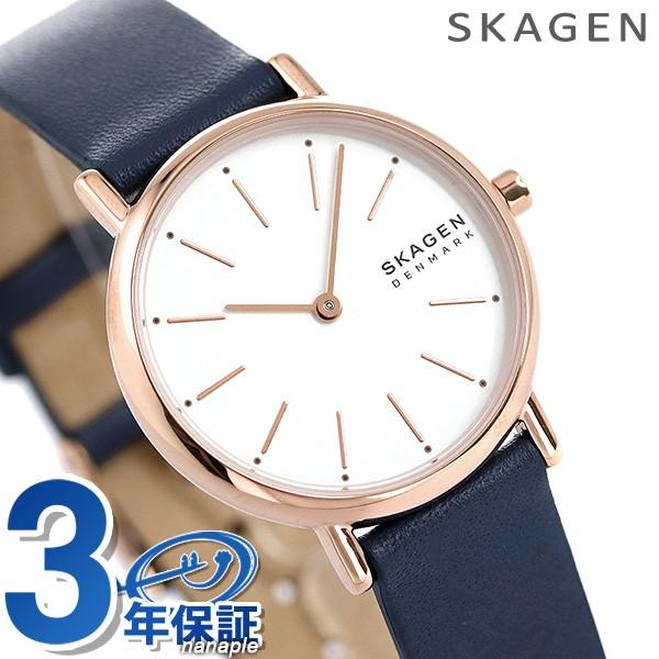 2/18はさらに最大+14倍 スカーゲン 時計 レディース シグネチャー 30mm SKW2838 SKAGEN 腕時計 ホワイト ブルー 革ベルト