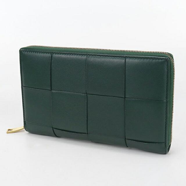 ボッテガヴェネタ カセット ラウンドジップ 長財布 ダークグリーン シルバー金具 BOTTEGA VENETA（ボッテガ・ヴェネタ） 中古 長財布ラウンドファスナー