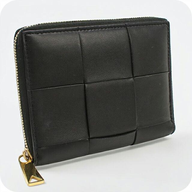 ボッテガヴェネタ 二つ折り財布 ブラック レザー ミニ財布 中古 BOTTEGA VENETA（ボッテガ・ヴェネタ） 中古 二つ折り財布 二折財布
