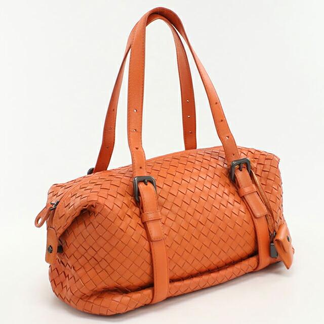 希少　ボッテガヴェネタ　ミニボストン　ハンドバッグ　イントレチャート　レザー　赤 BOTTEGA VENETA（ボッテガ・ヴェネタ） 中古 ミニボストン レディース