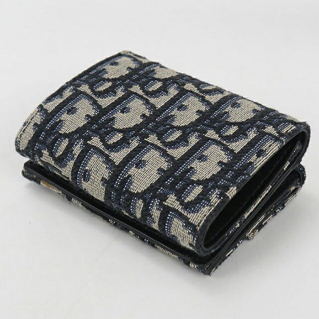 【美品】Dior ディオール オブリーク 三つ折り財布 キャンバス　ネイビー Christian Dior】クリスチャンディオール『ディオールオブリーク