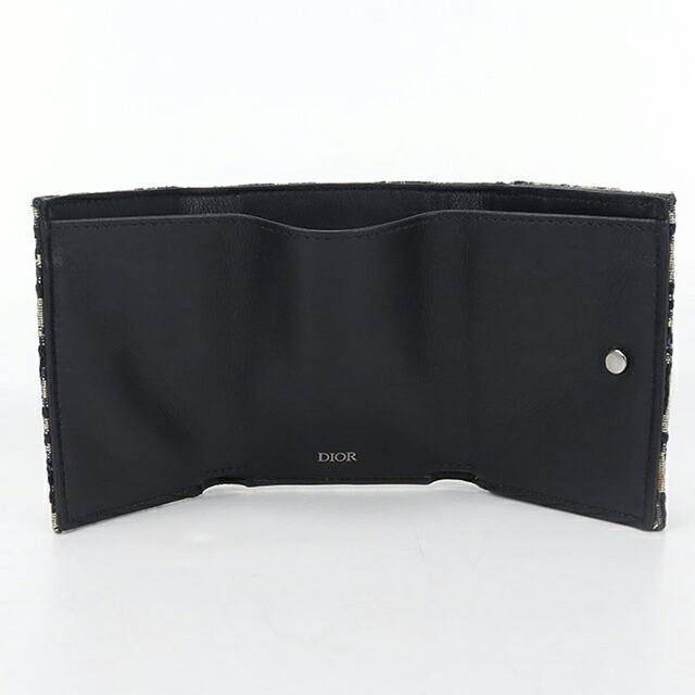 【美品】Dior ディオール オブリーク 三つ折り財布 キャンバス　ネイビー Christian Dior（クリスチャン・ディオール） 中古 ディオール 三折