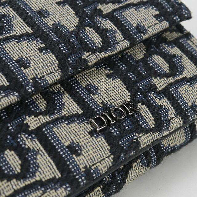 【美品】Dior ディオール オブリーク 三つ折り財布 キャンバス　ネイビー Christian Dior】クリスチャンディオール『ディオールオブリーク