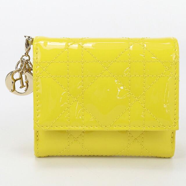 新品未使用☆Diorディオール　ロータスウォレット イエロー 三つ折り財布 Christian Dior 中古 ディオール 三折財布 レディース ブランド