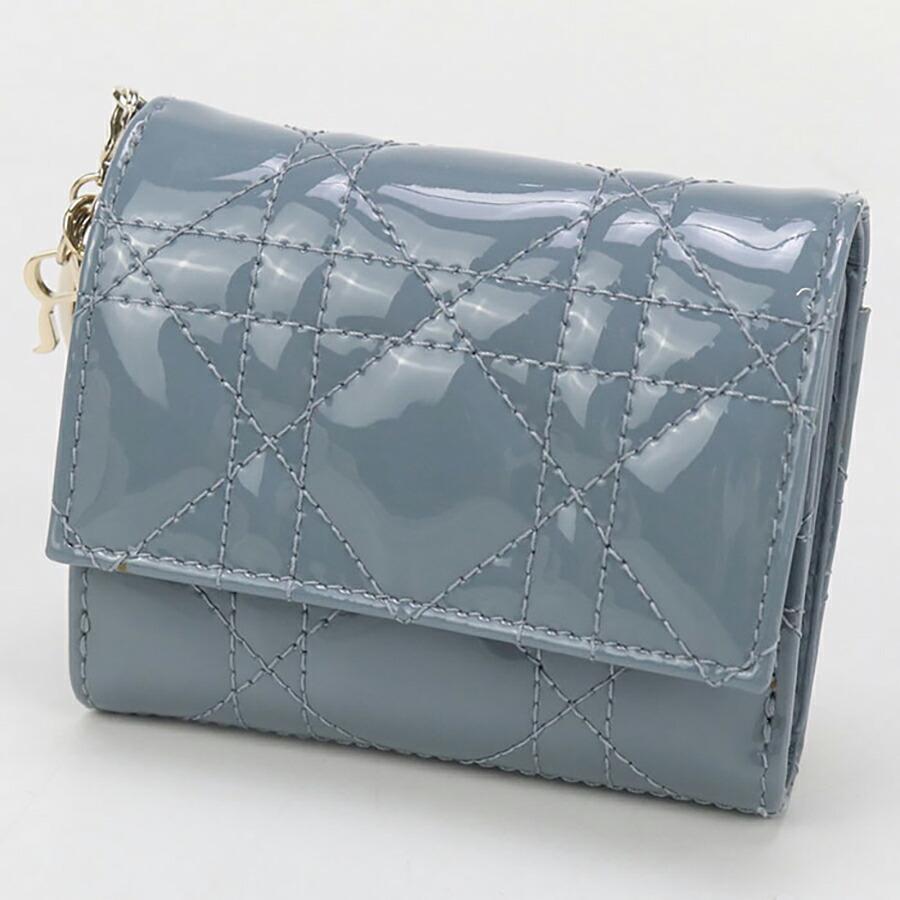 Dior ライトブルー 二つ折り財布 Lady Dior Lotus ウォレット Christian Dior Light Blue Cannage Quilted Patent Leather Lady Dior