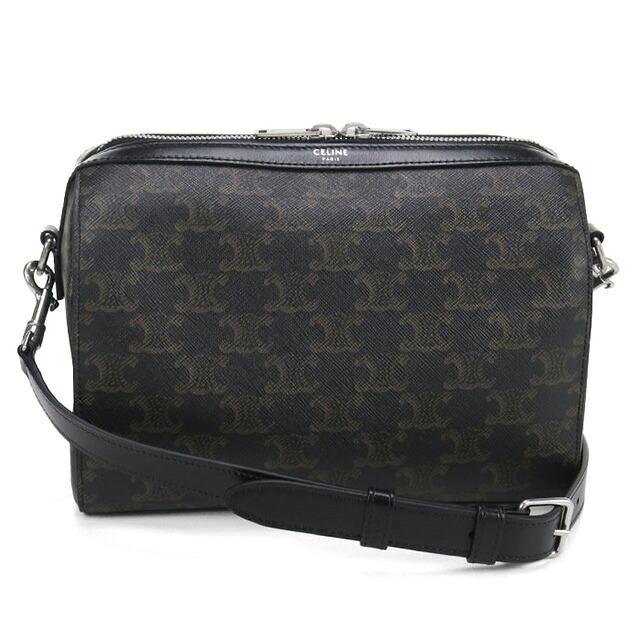 【美品】セリーヌ ボストンバッグ トリオンフ レザー ブラック 大容量 CELINE（セリーヌ） 中古 ミニボストン メンズ ブランド トリオンフ