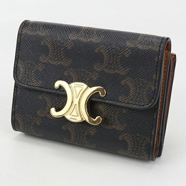 美品/現行✨セリーヌ 折り財布 トリオンフ デカロゴ レザー キャンバス CELINE☆セリーヌ スモールウォレット トリオンフ (CELINE/折りたたみ