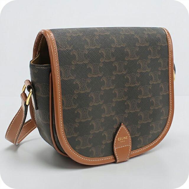 未使用級 セリーヌ トリオンフ ショルダーバッグ キャンバス ブラウン カーフ CELINE（セリーヌ） 中古 斜め掛け ショルダーバッグ レディース