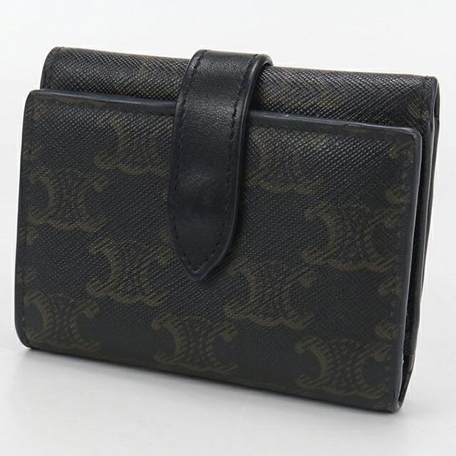 【確実正規品】CELINE トリオンフ金具三つ折り財布　ブラック　本革 CELINE（セリーヌ） [新品/正規ラッピング済] 財布 ミニ 三つ折り
