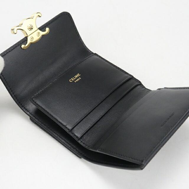 CELINE トリトンフ　ブラックレザー 三つ折り財布　メンズ　レディース　黒銀 CELINE（セリーヌ） 中古 三つ折り財布 三折財布 レディース ブランド