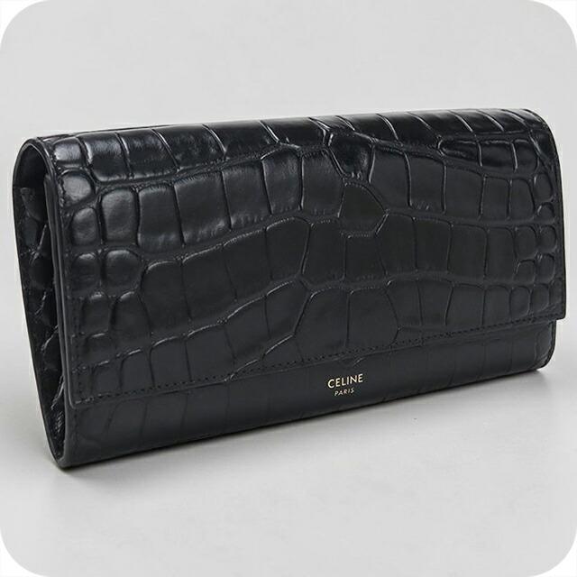 【美品】CELINE 二つ折り 長財布 ラージフラップ ウォレット ペブル CELINE（セリーヌ） 中古 長財布二折 レディース ブランド ラージ