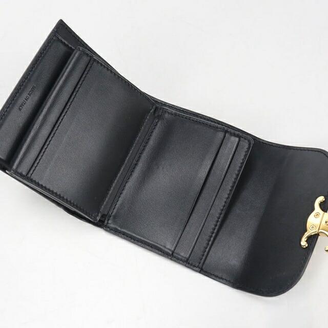 CELINE トリオンフ レザー 三つ折り財布 ブラック 中古 CELINE（セリーヌ） 中古 三つ折り財布 三折財布 レディース ブランド