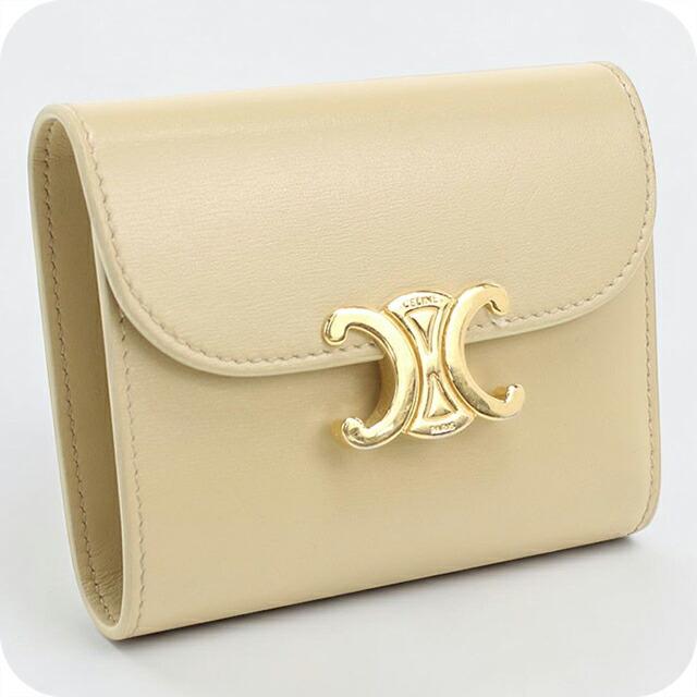 【未使用品】CELINE セリーヌ トリオンフ フラップウォレット ベージュ系 CELINE（セリーヌ） 中古 三つ折り財布 三折財布 レディース ブランド