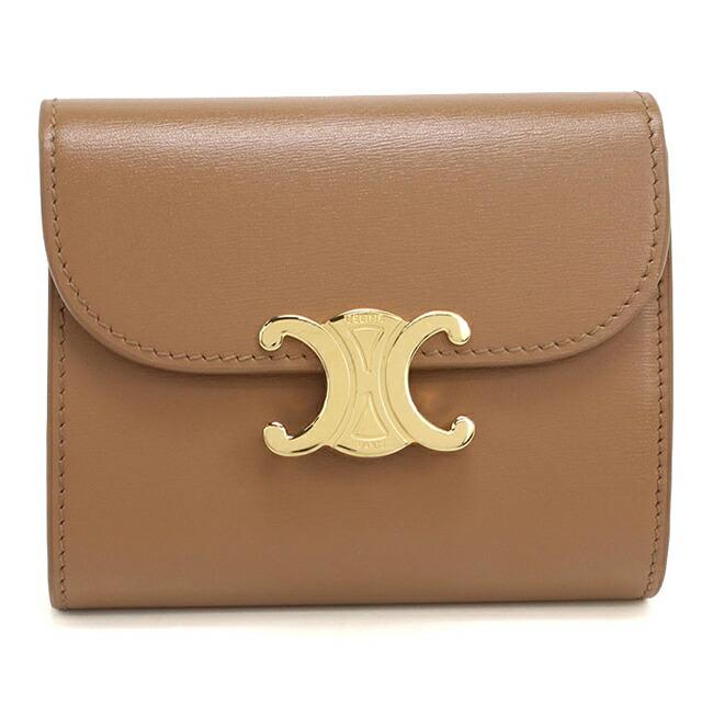 【未使用品】CELINE セリーヌ トリオンフ フラップウォレット ベージュ系 CELINE（セリーヌ） 中古 三つ折り財布 三折財布 レディース ブランド